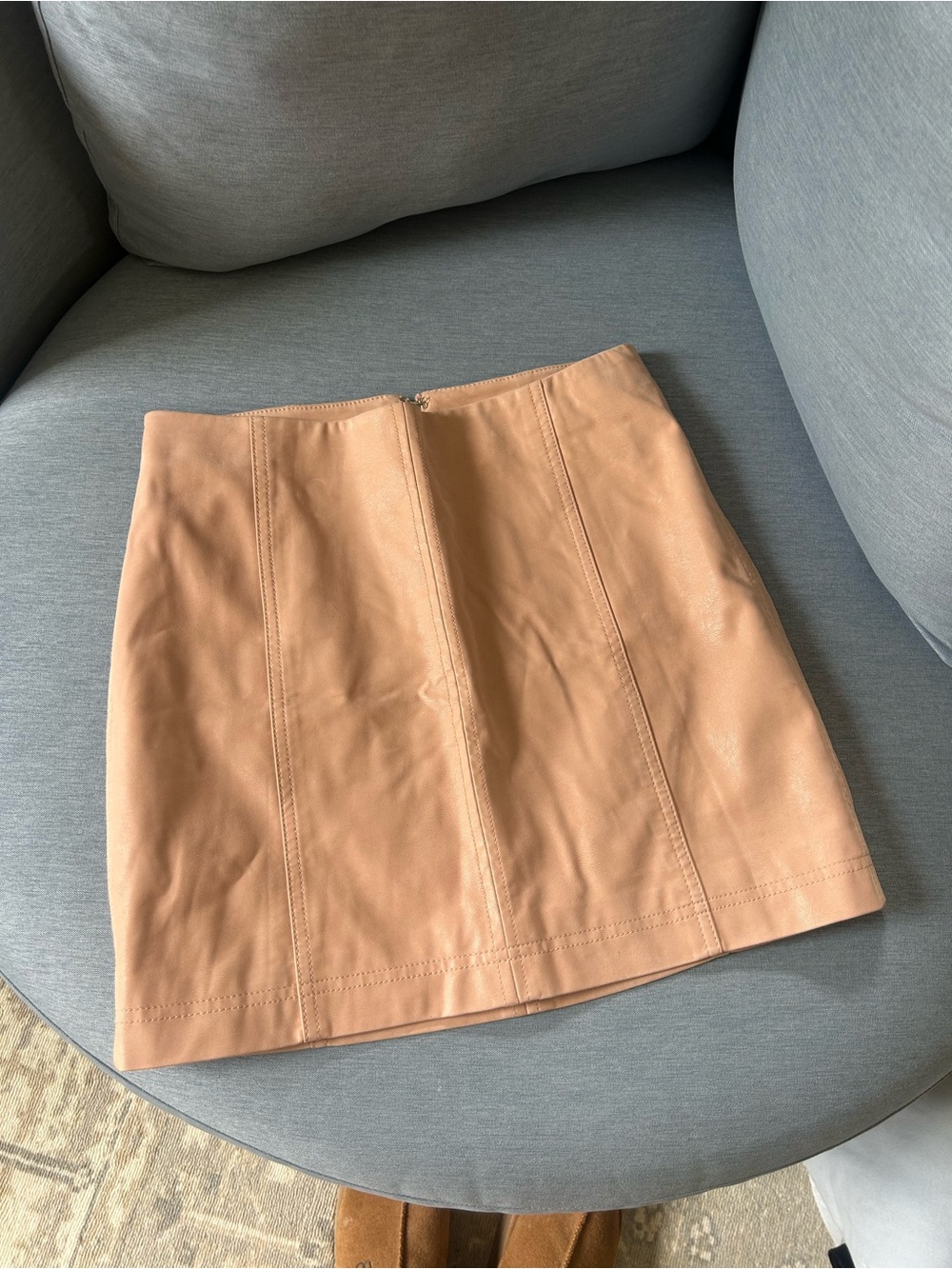 Free People Blush Tan Faux Leather Mini Skirt